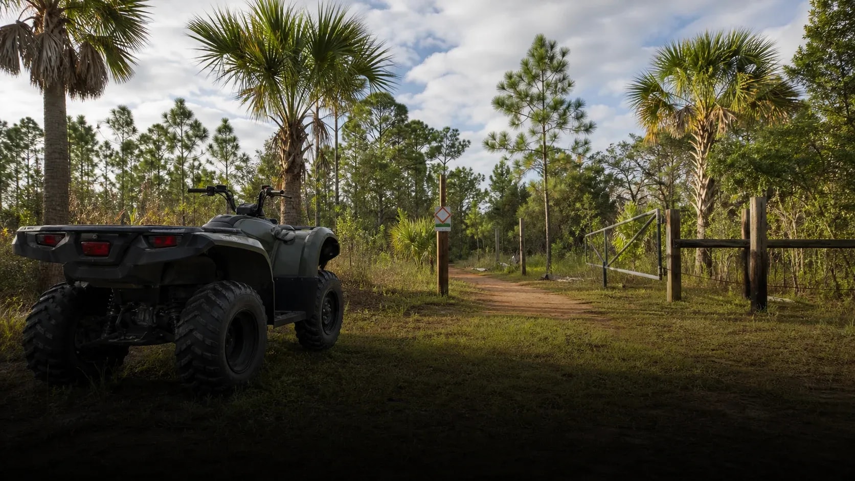 All-terrain vehicle parked at a private Florida recreation trail