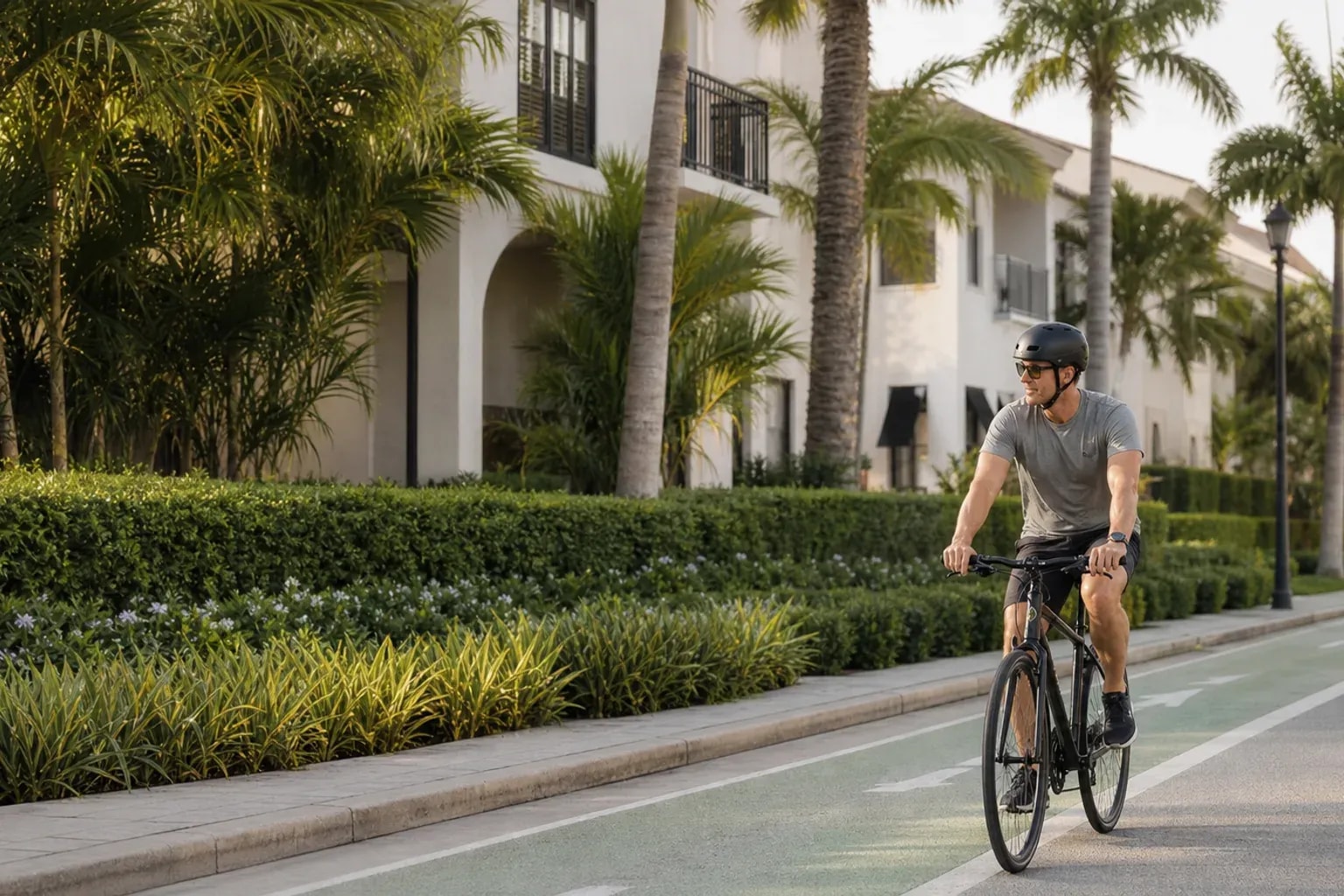 Cyclist riding in a Naples neighborhood bike lane