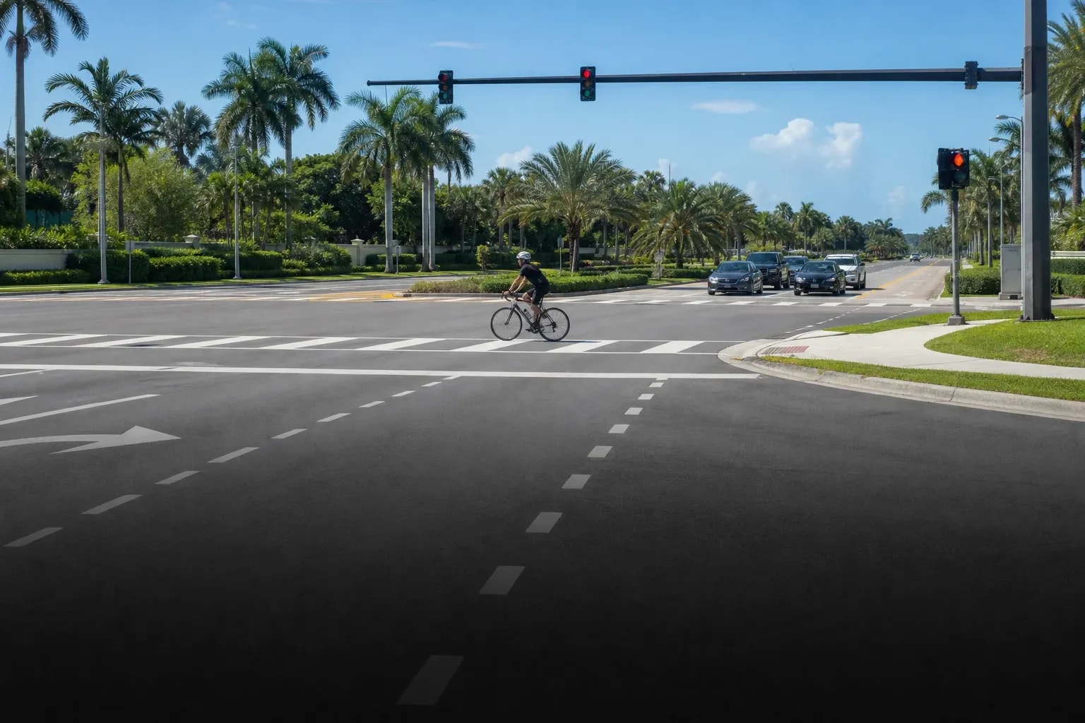 Cyclist using a marked crossing at a Southwest Florida intersection