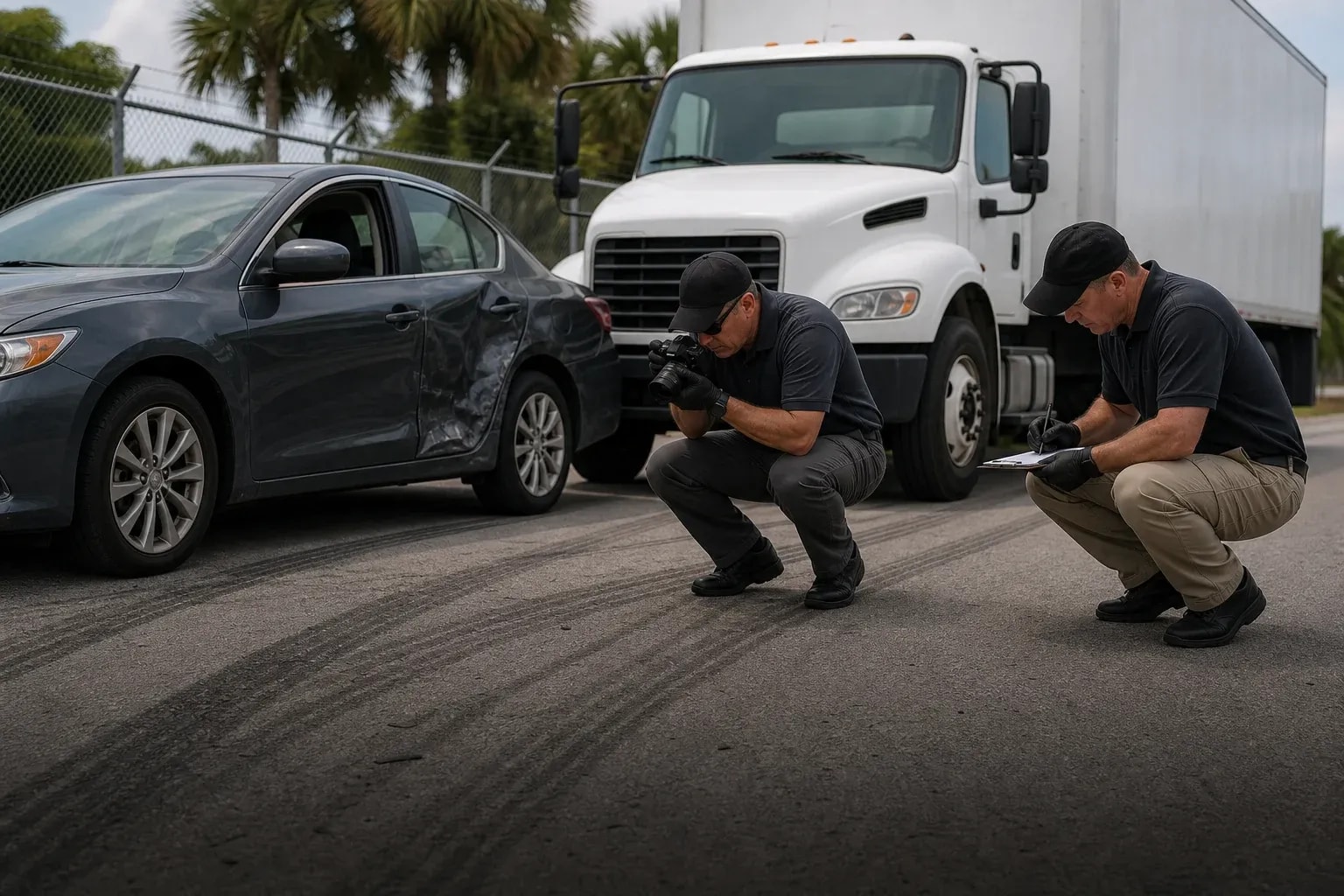 Investigators documenting a Southwest Florida collision scene