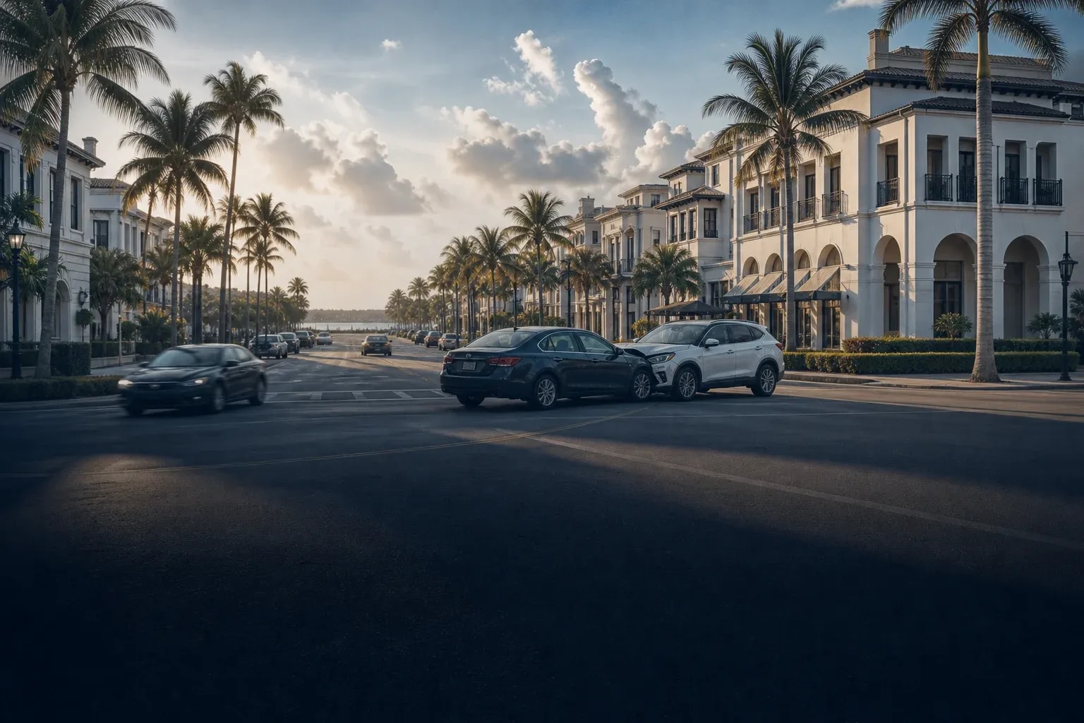 Major palm-lined intersection in Southwest Florida