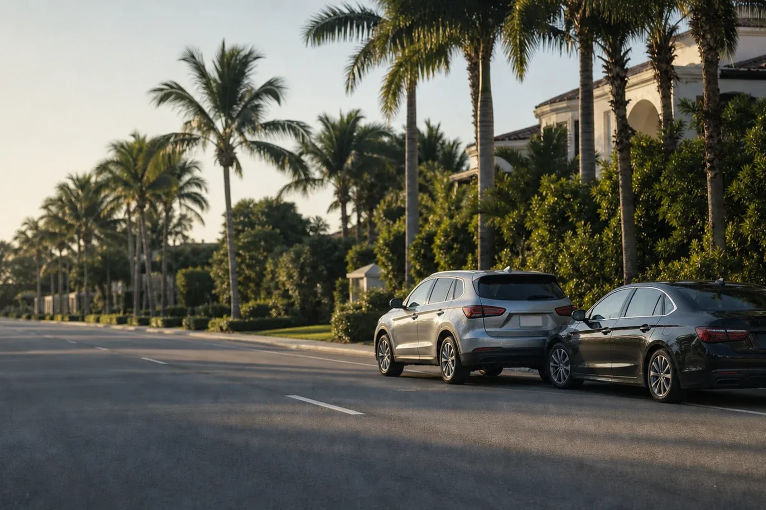 Minor roadside collision on a palm-lined Naples boulevard
