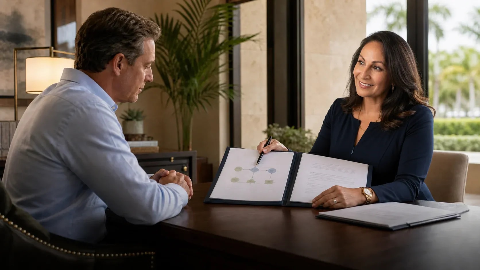 Editorial scene illustrating contract review default remedies in Southwest Florida