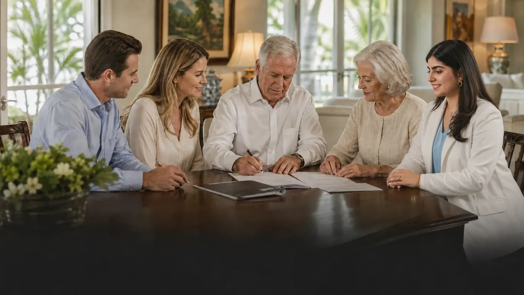 Calm estate planning scene illustrating healthcare directives successors