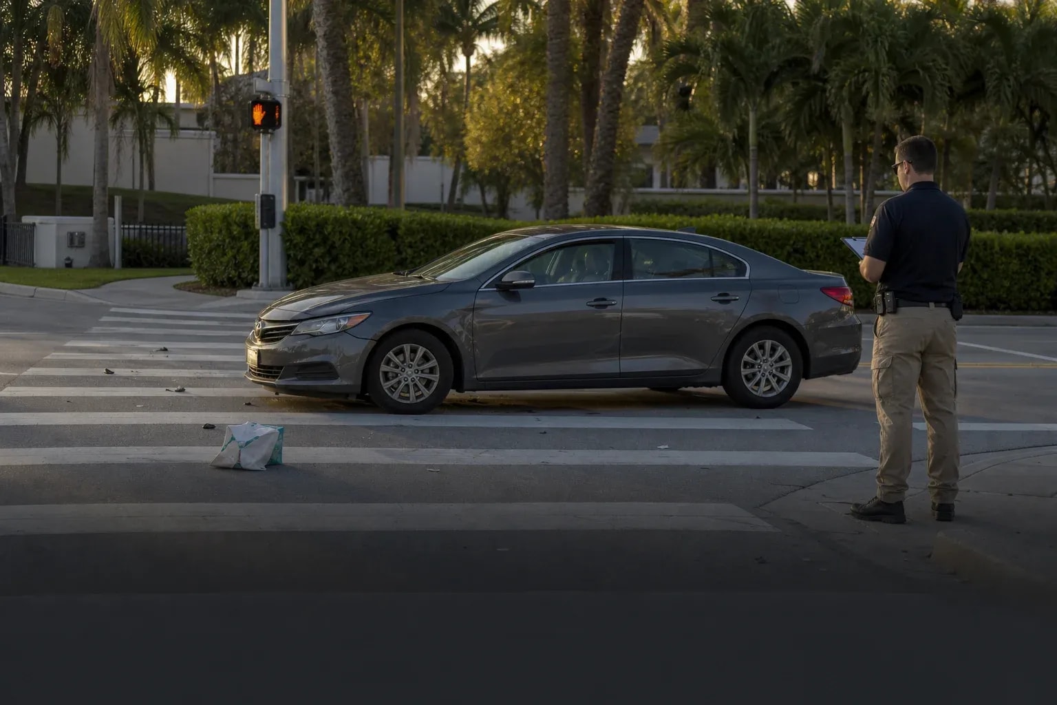Clean aftermath at a marked pedestrian crossing in Southwest Florida