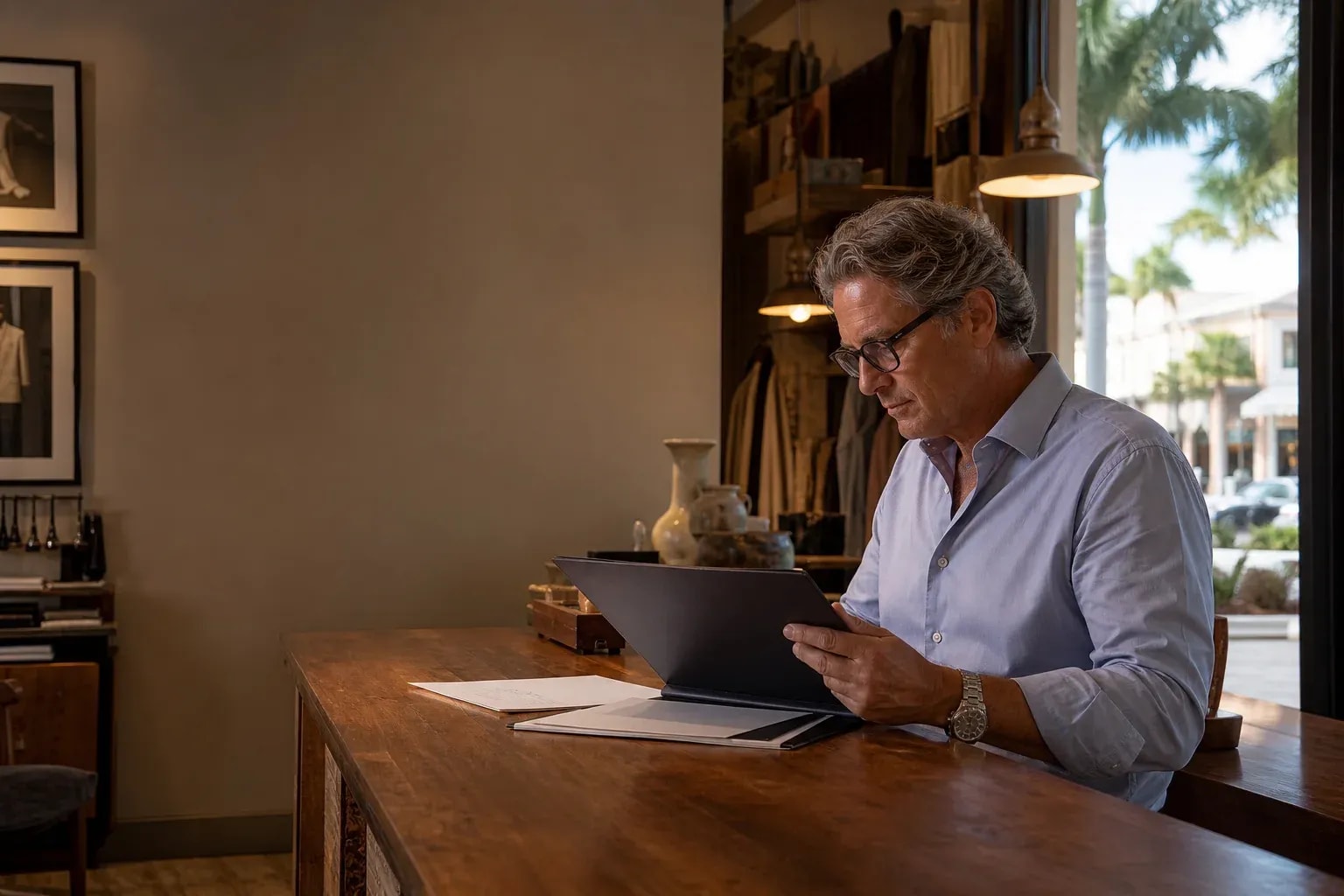 Florida small-business owner reviewing succession documents