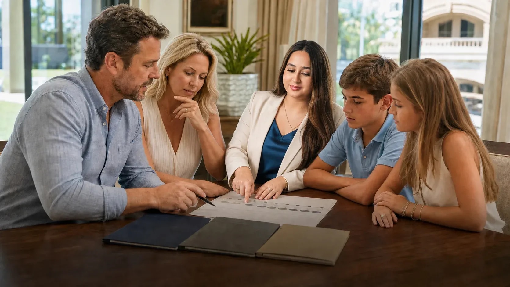 Calm estate planning scene illustrating planning for families younger beneficiaries