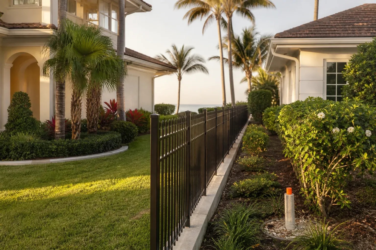 Boundary fence between neighboring coastal Florida properties