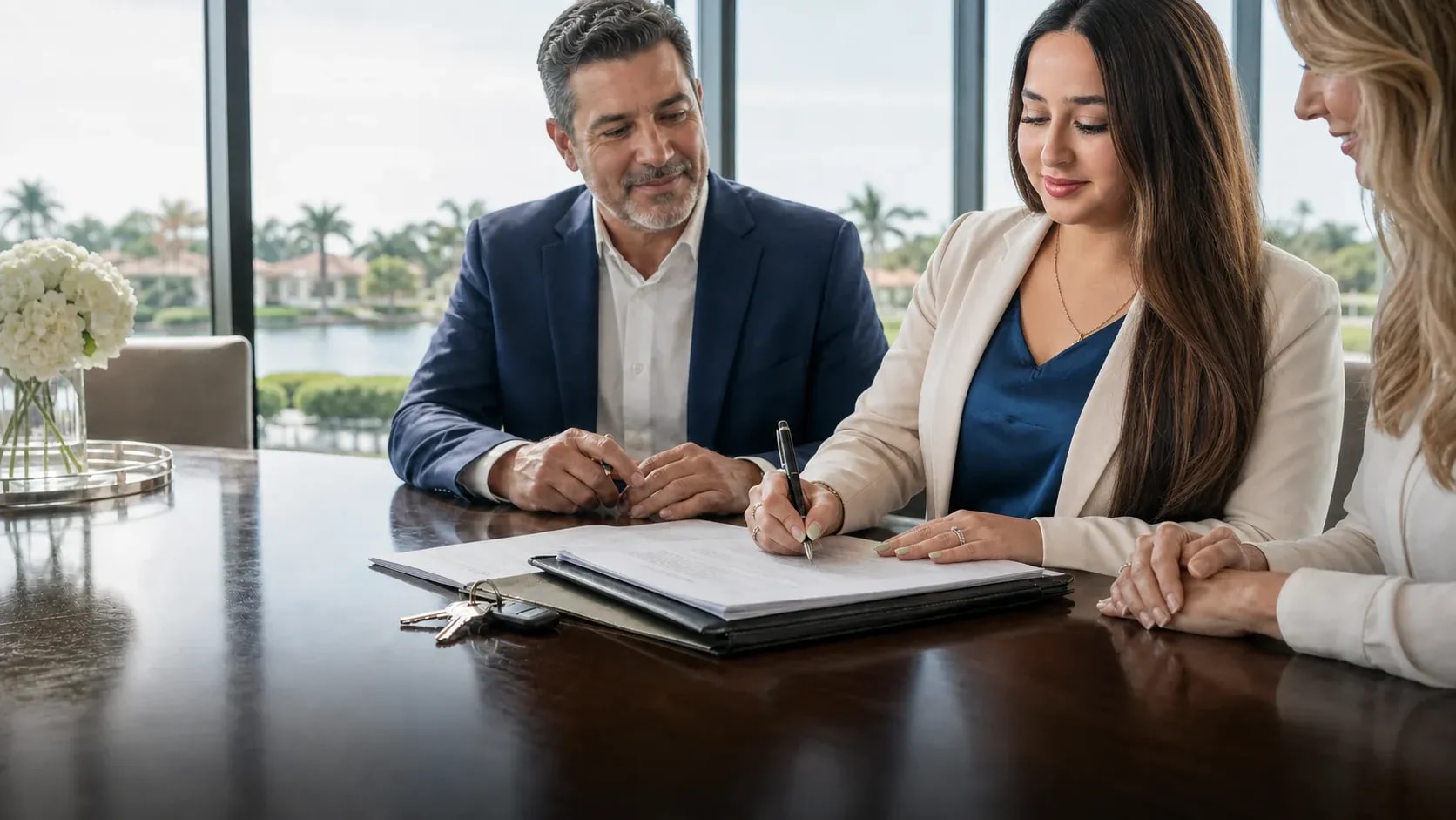 Editorial scene illustrating real estate transactions closing documents in Southwest Florida