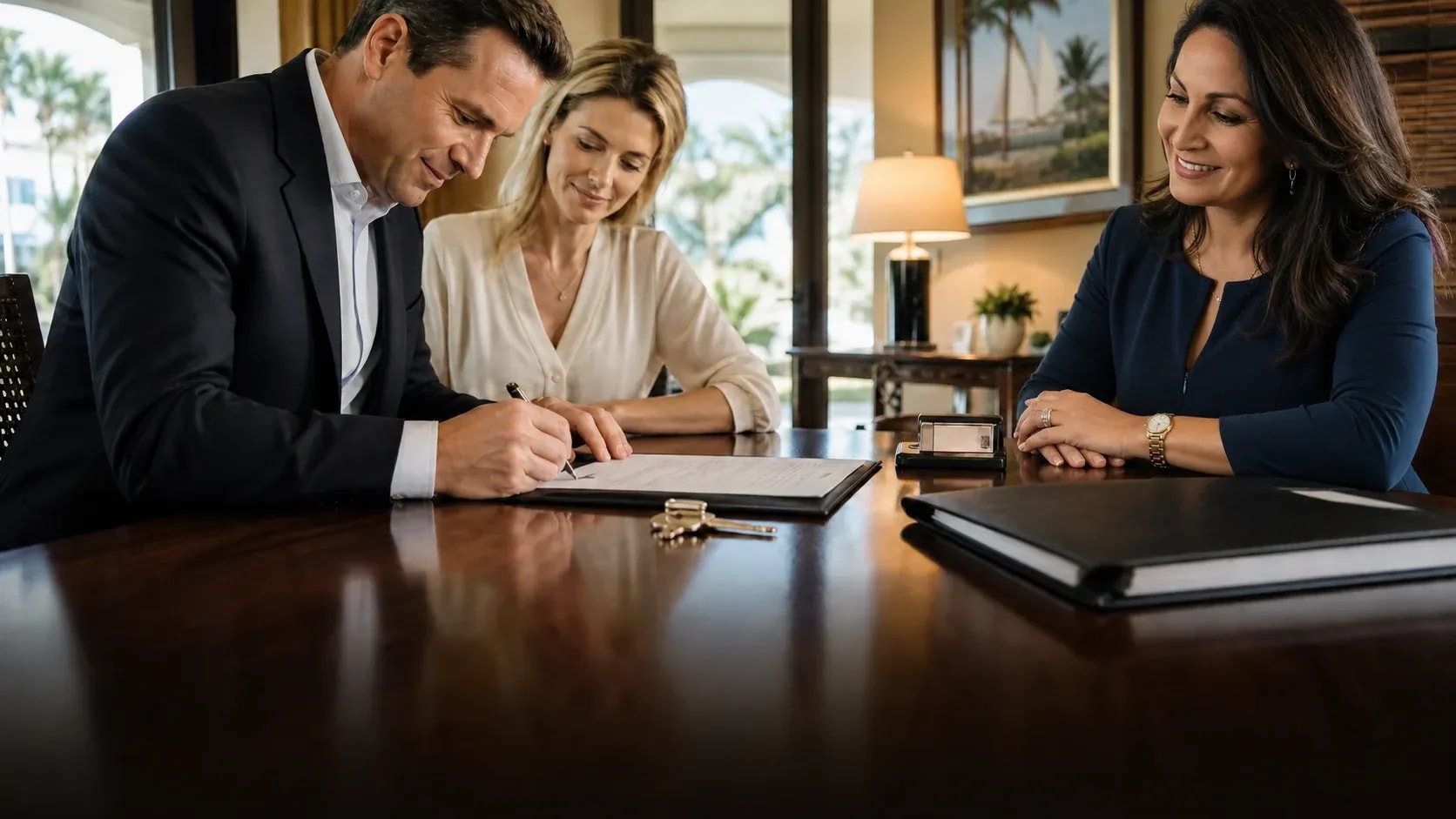 Editorial scene illustrating residential closings funds signatures recording in Southwest Florida